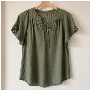Olive Tie Neck Blouse